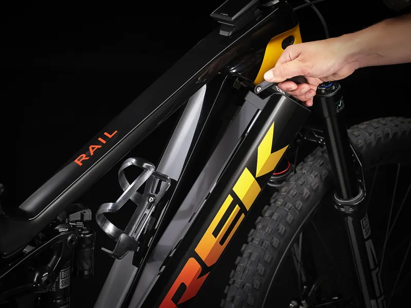 2022 Trek Rail 9.9 XTR Electric Mountain Bike Black and Marigold-4